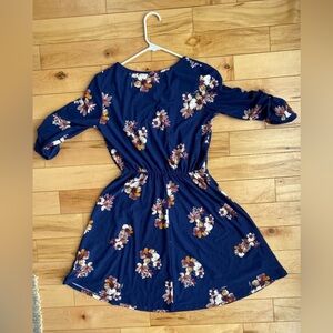 French Grey Navy Dress with Purple Flowers
